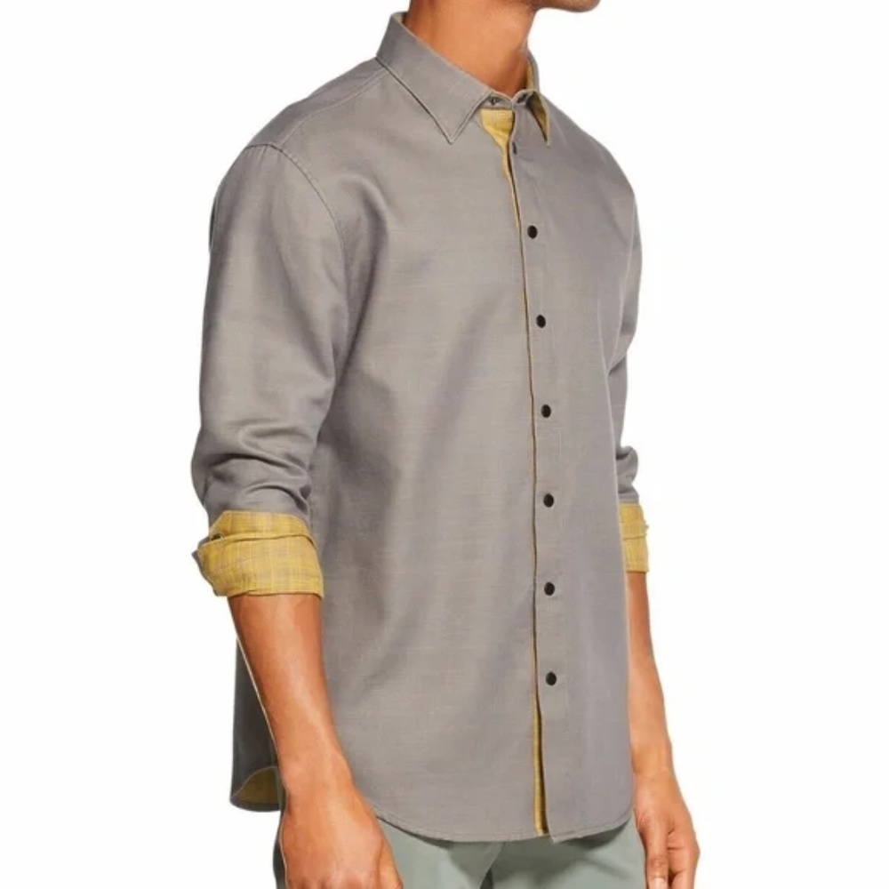 DKNY Taupe Cotton Reversible Button Down Shirt